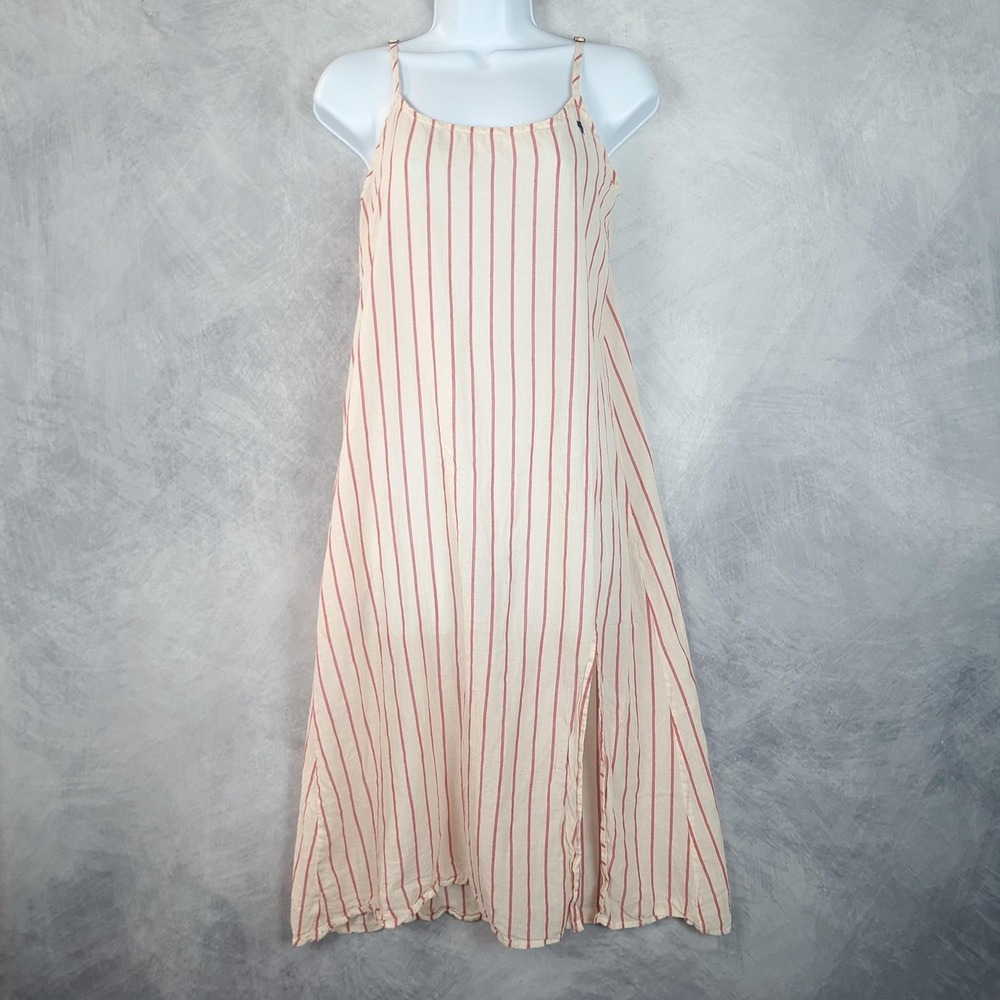 Nicobar Dress Womens XS Cream Red Stripe Cotton Midi Slip Sundress Nautical